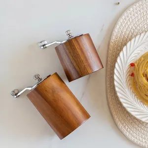 Manual Wood Coffee Grinder Portable Stainless Steel Pepper Mill With Adjustable Ceramic Core Acacia Wood Grinding Tool