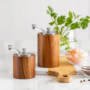 Manual wooden spice and coffee grinder set with adjustable stainless steel crank handle