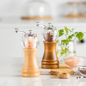 Manual Wood Acrylic Pepper Grinder Adjustable Coarseness Hand Crank Spice Mill Coffee Bean Grinder Kitchen Seasoning Tool