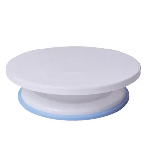Professional 10-inch white PP cake decorating turntable with non-slip light blue base
