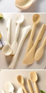 Primer plano de patrones florales grabados en espátulas de silicona beige