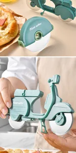 Handheld motorcycle shaped stainless steel pizza cutter wheel with green handle