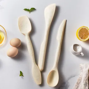 Juego de espátulas de silicona crema de doble cabeza con elegantes patrones florales en relieve