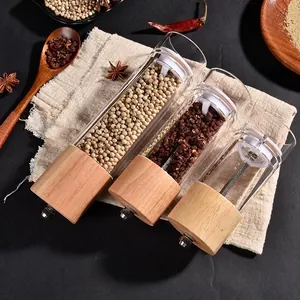Clear Acrylic Manual Pepper Grinder With Wooden Top Lid Adjustable Coarseness Spice Mill Shaker Kitchen Cooking Seasoning Tool