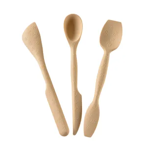 Juego profesional de espátulas y cucharas de silicona beige de doble cabeza cocina