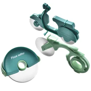 Creative stainless steel pizza cutter wheel set featuring bicycle and scooter shaped designs