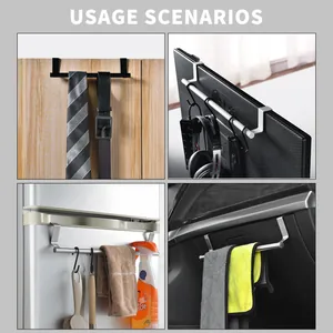 Detailed scenario view of the 430 stainless steel multi-purpose over-door towel bar