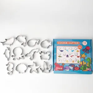 12-delige roestvrijstalen koekjesvormpjes set met zeedieren thema inclusief opbergdoosje