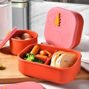 Portable silicone bento box set with panda design lid for meal prep and picnic