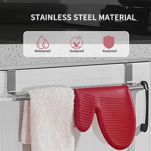 Stainless steel over-the-door towel rack for kitchen cabinets and bathroom use