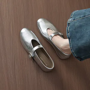 Women's French Retro Mary Jane Shoes Round Toe Flat Ballet Flats with Single Strap PU Leather Daily Casual Dress Shoes