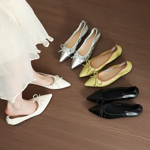 Ballerine a Punta Stile Francese da Donna Elegante Fiocco Morbida Pelle PU Scarpe Basse Comode Décolleté da Lavoro