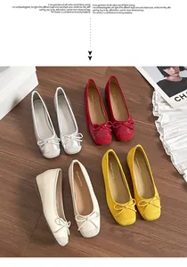 Collection of elegant French style women's ballet flats with bows in four colors