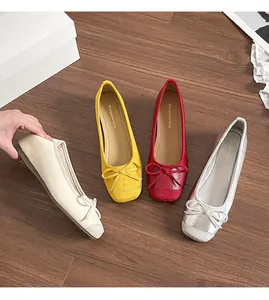 Elegant French style women's ballet flats with bow knot detail in various colors.
