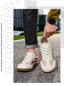 Detail view of cream German trainer barefoot shoes for men with wide toe box