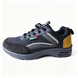 Men's breathable navy blue mesh walking sneakers with visible air cushion sole