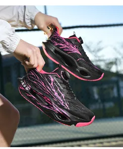 High-performance black and pink running shoes with swivel lace system and cushioning sole