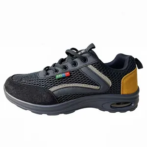 Lightweight men's breathable mesh sneakers with air cushion and stylish yellow heel accent