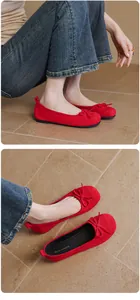 Elegant red suede ballet flats for women featuring a chic bow detail and comfortable soft soles