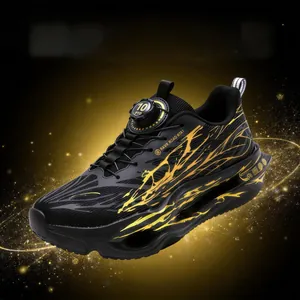 Black and gold cushioning rebound running shoe with rotary dial closure system
