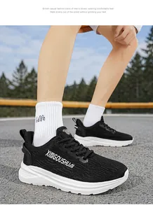 Lightweight men's marathon running shoes with breathable mesh and black white design.