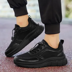 Comfortabele zwarte heren wandelschoenen met zachte zolen en antislip ontwerp voor ouderen