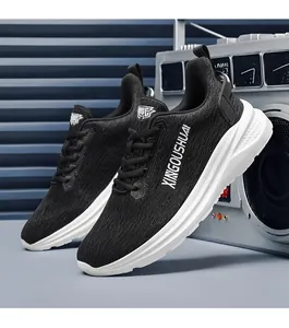 Macro detail view of lightweight black marathon running shoes with breathable mesh upper