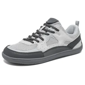 Grijze ademende mesh casual sneakers voor heren met brede neus lichte sportschoenen