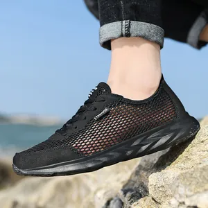Chaussures de course légères professionnelles en maille noire pour hommes, design respirant