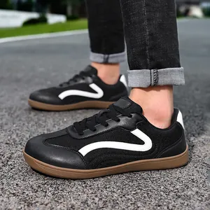 Men's casual black leather German Army Trainer sneakers with wide toe and gum sole