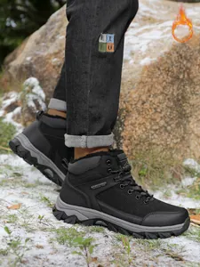 Black fleece-lined hiking boots for men, perfect for winter outdoor activities