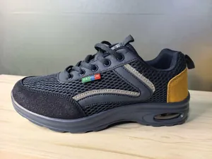 Navy blue breathable mesh sneakers for men with cushioned sole and air unit detail