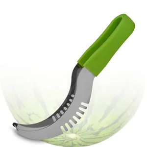 Stainless Steel Watermelon Slicer Multi-functional Fruit Cutter Divider With Ergonomic Green Handle Creative Kitchen Gadget