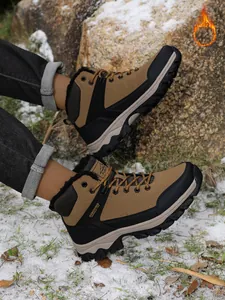 Men's warm brown hiking boots with black fleece lining for winter outdoor trekking