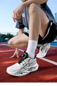 Detailed view of men's breathable running shoes with hollow sole and dial lacing system