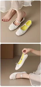 Elegant white Mary Jane ballet flats featuring a delicate bow detail and comfortable elastic strap