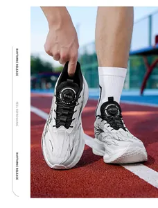 Men's breathable mesh athletic running shoes with rotary buckle closure on sports track