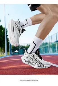 Men's breathable mesh running shoes with rotation buckle shown on a red outdoor track