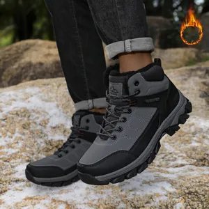 Men Outdoor Snow Boots Warm Plush Lining Hiking Mountaineering Shoes Waterproof PU Upper Anti-Slip Rubber Sole Winter Boots