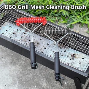 Driehoekige BBQ Grill Reinigingsborstel Roestvrij Staaldraad Borstelharen Schraper Voor Outdoor Picknick Camping Grate Cleaner Tool