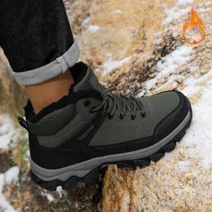 Men's waterproof winter hiking boots with fleece lining on snowy outdoor terrain