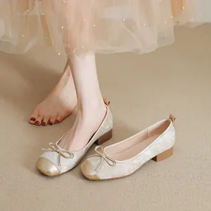 Französischer Stil Eckige Zehenpartie Ballerinas Damen Elegant Satin Slipper Flacher Ausschnitt Schleife Flache Schuhe Für Den Alltag