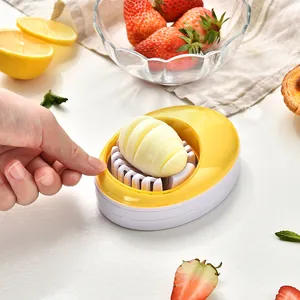 Versatile 2-in-1 plastic egg slicer divider for hard-boiled eggs in yellow and white