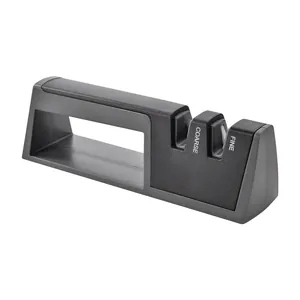 Manual 2-stage handheld knife sharpener for kitchen knives, black and grey design