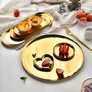 Elegant gold stainless steel tray set for fruit food and jewelry storage