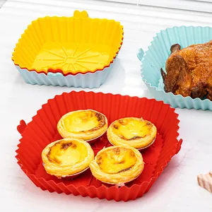 Set of colorful reusable square silicone air fryer liners for heat resistant baking use
