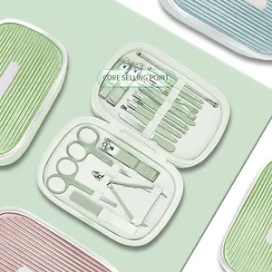 Professionelles 18-teiliges Maniküre-Set aus Edelstahl in einer mintgrünen Reisetasche