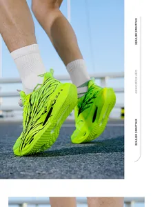Professional neon green men's running shoes with rotary buckle and breathable mesh design