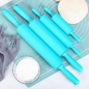 Non-Stick Silicone Rolling Pin With Ergonomic PP Handle For Baking Dough Rolling Pastry Dumplings Kitchen Tool