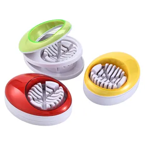 Set of three colorful 2-in-1 plastic egg slicers with stainless steel wires for kitchen
